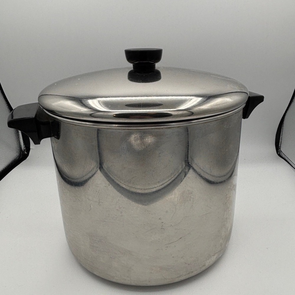 Revere Ware Stock Pot Sz 8 Qt Silver Stainless Steel Bottom Vintage Cookware